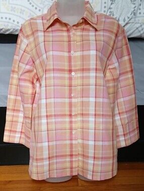 NWOT-Talbots Pink and White Plaid Button-Down Blouse